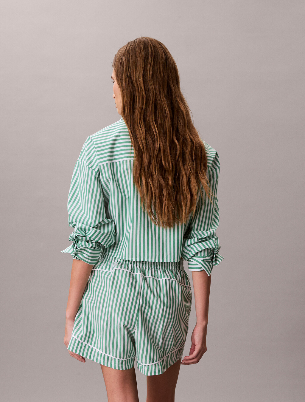 Cotton Poplin Pyjama Shorts, PENNY STRIPE MARDI GRAS GREEN, hi-res