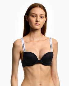 TAILORED LOGO PUSH UP PLUNGE BRA, Black, hi-res