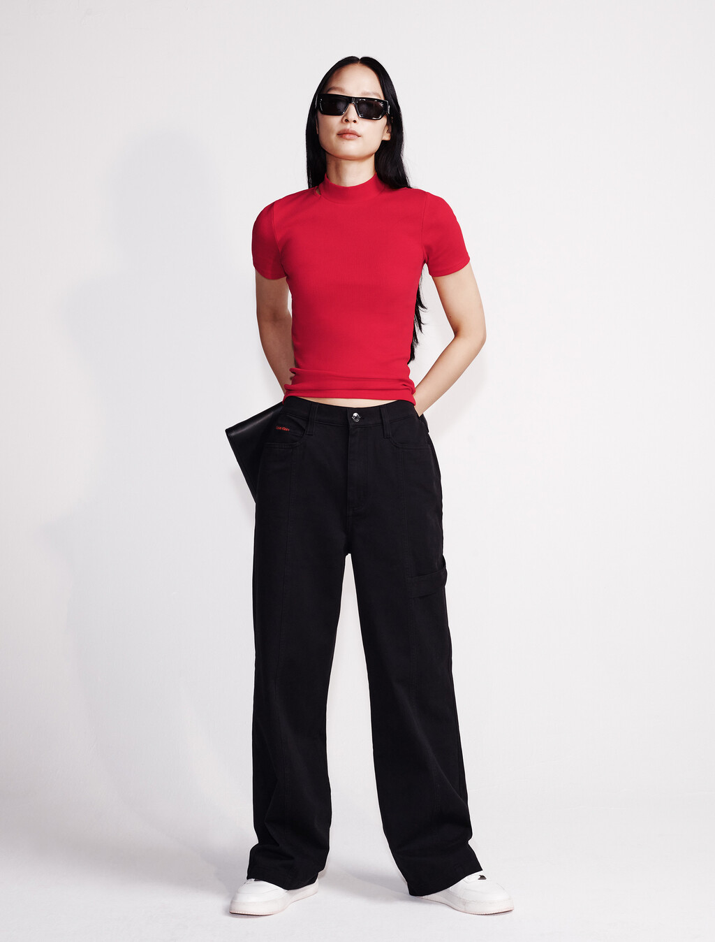 Wide Leg Cargo Pants, Black, hi-res