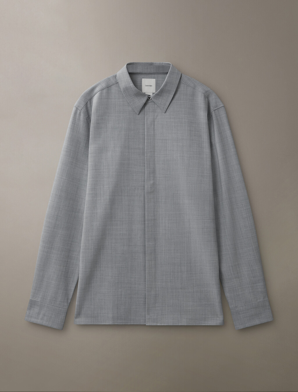 Wool Blend Covered Placket Shirt, Grey Heather, hi-res