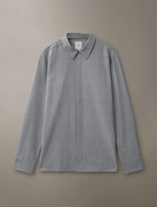 Wool Blend Covered Placket Shirt, Grey Heather, hi-res