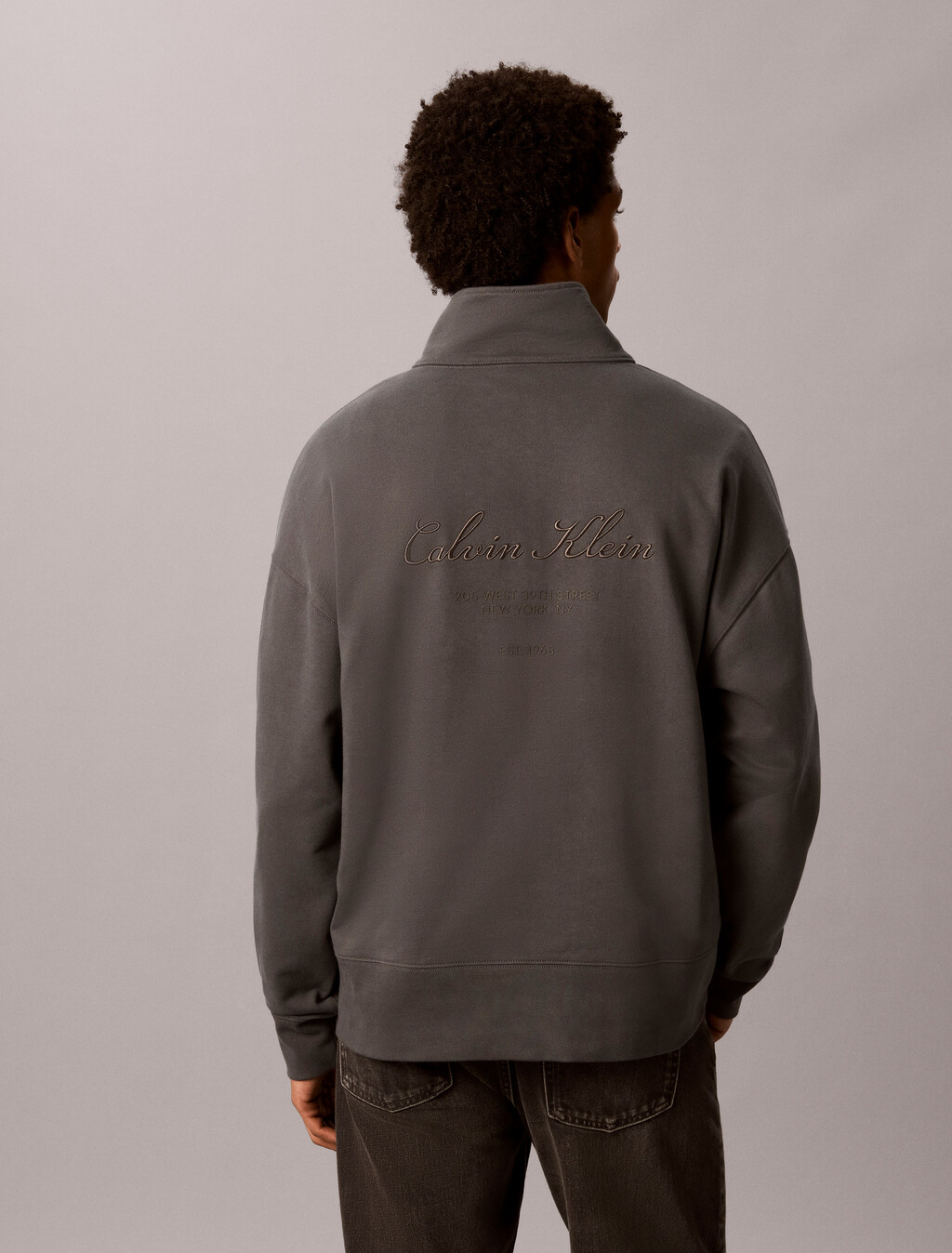 Relaxed Graphic Logo Quarter Zip Sweatshirt, Volcanic Ash, hi-res