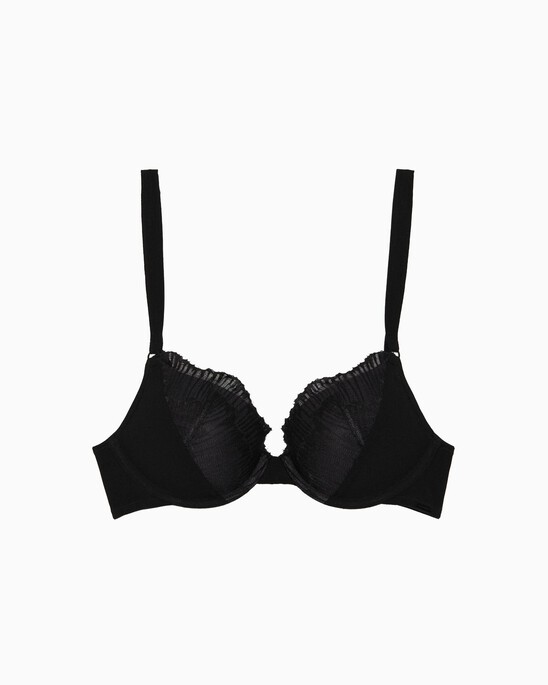 CK Black Linear Lace Push Up Plunge Bra