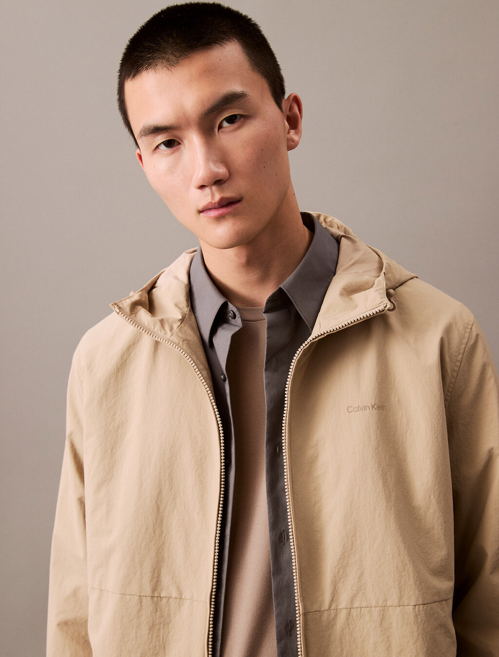 Crinkle Nylon Hooded Windbreaker Jacket, Crockery, hi-res