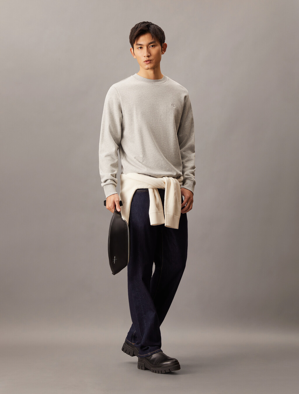 後背 Monogram 標誌印花衛衣, Light Grey Heather, hi-res