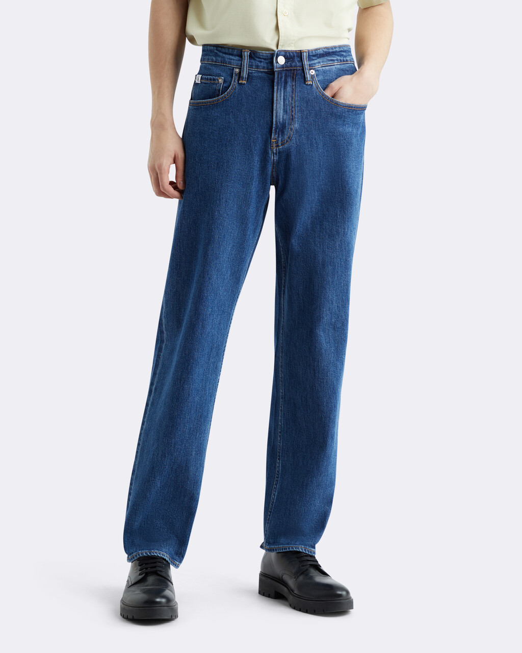 90 年代直筒舒適彈性牛仔褲, 007AMID BLUE, hi-res