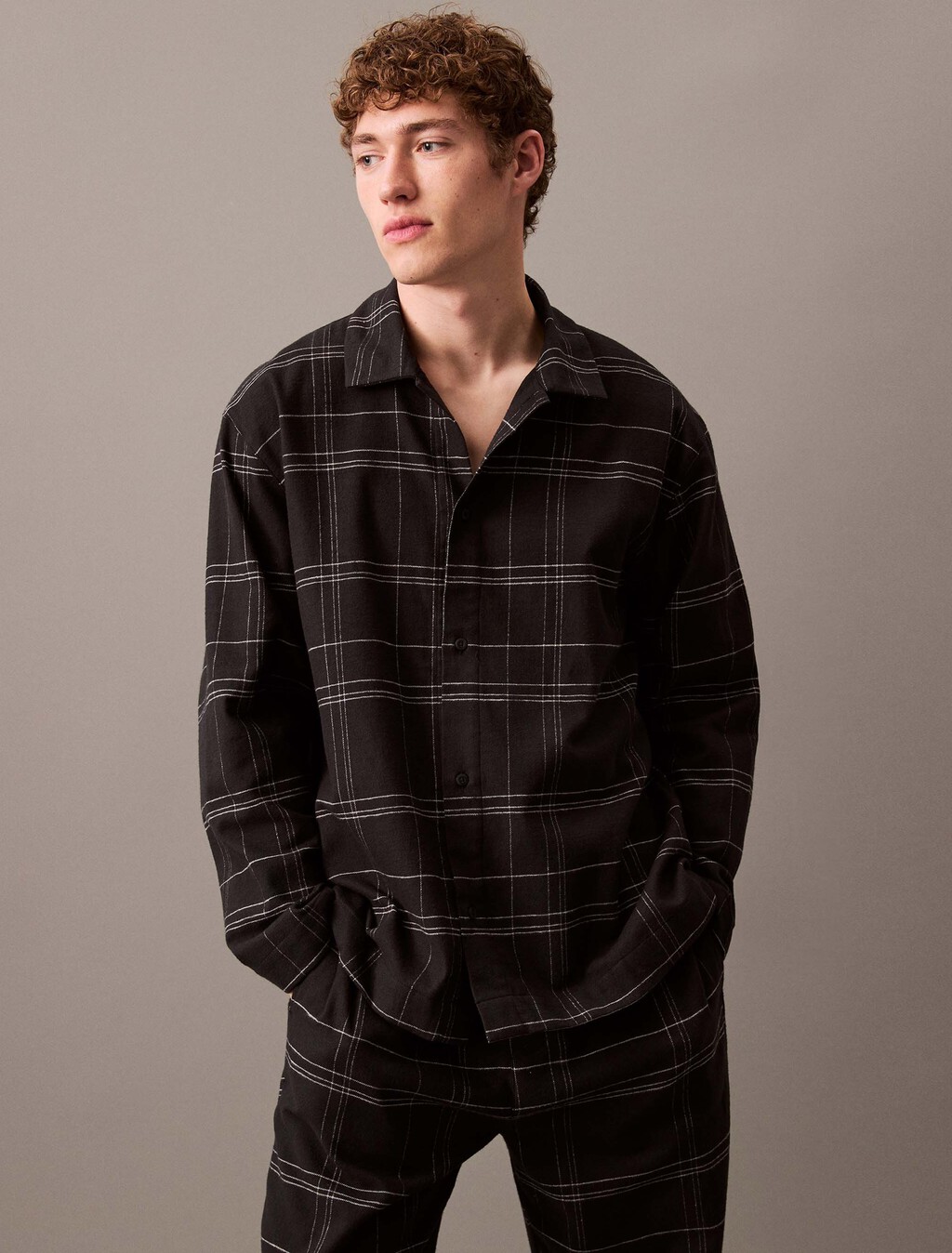 Flannel Sleep Button Down Shirt, 17770 BEAM PLAID+BLACK, hi-res