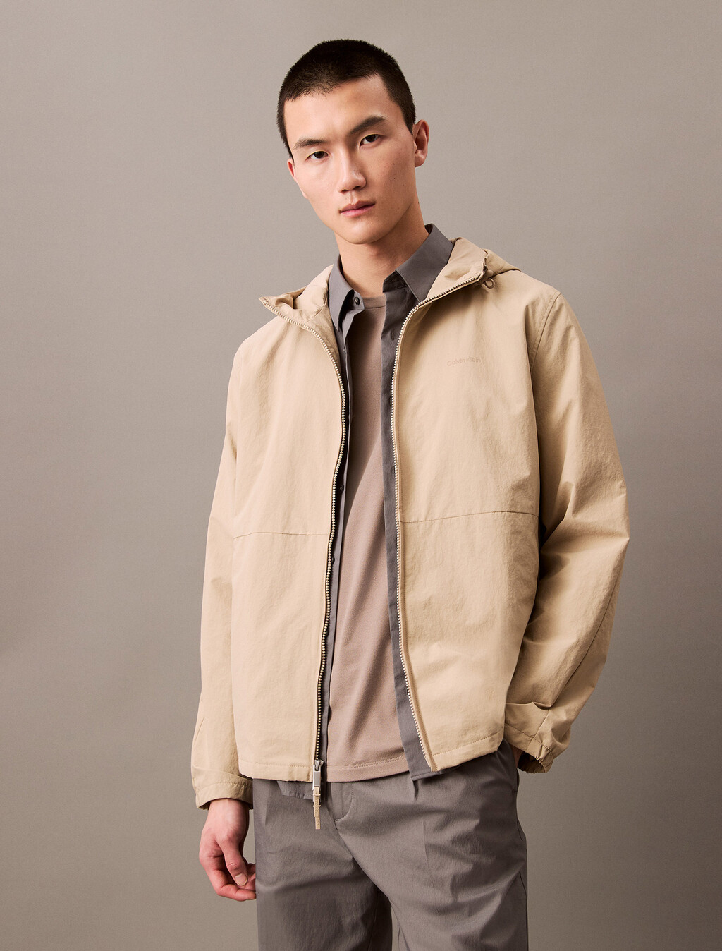 Crinkle Nylon Hooded Windbreaker Jacket, Crockery, hi-res