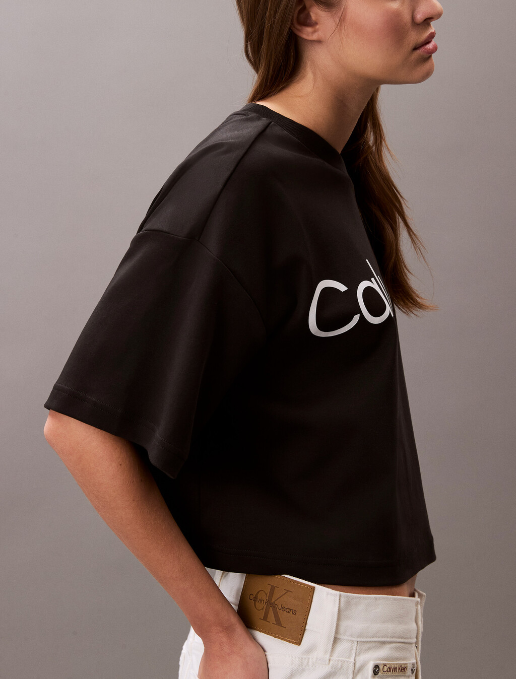 Logo Graphic Boxy Cropped T-Shirt, Black, hi-res