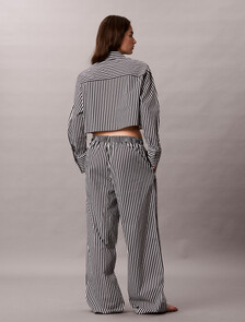 短版府綢棉睡裝上衣, PENNY STRIPE+Black, hi-res