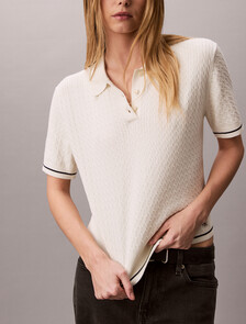 Cable Knit Short Sleeve Jumper, Tofu, hi-res
