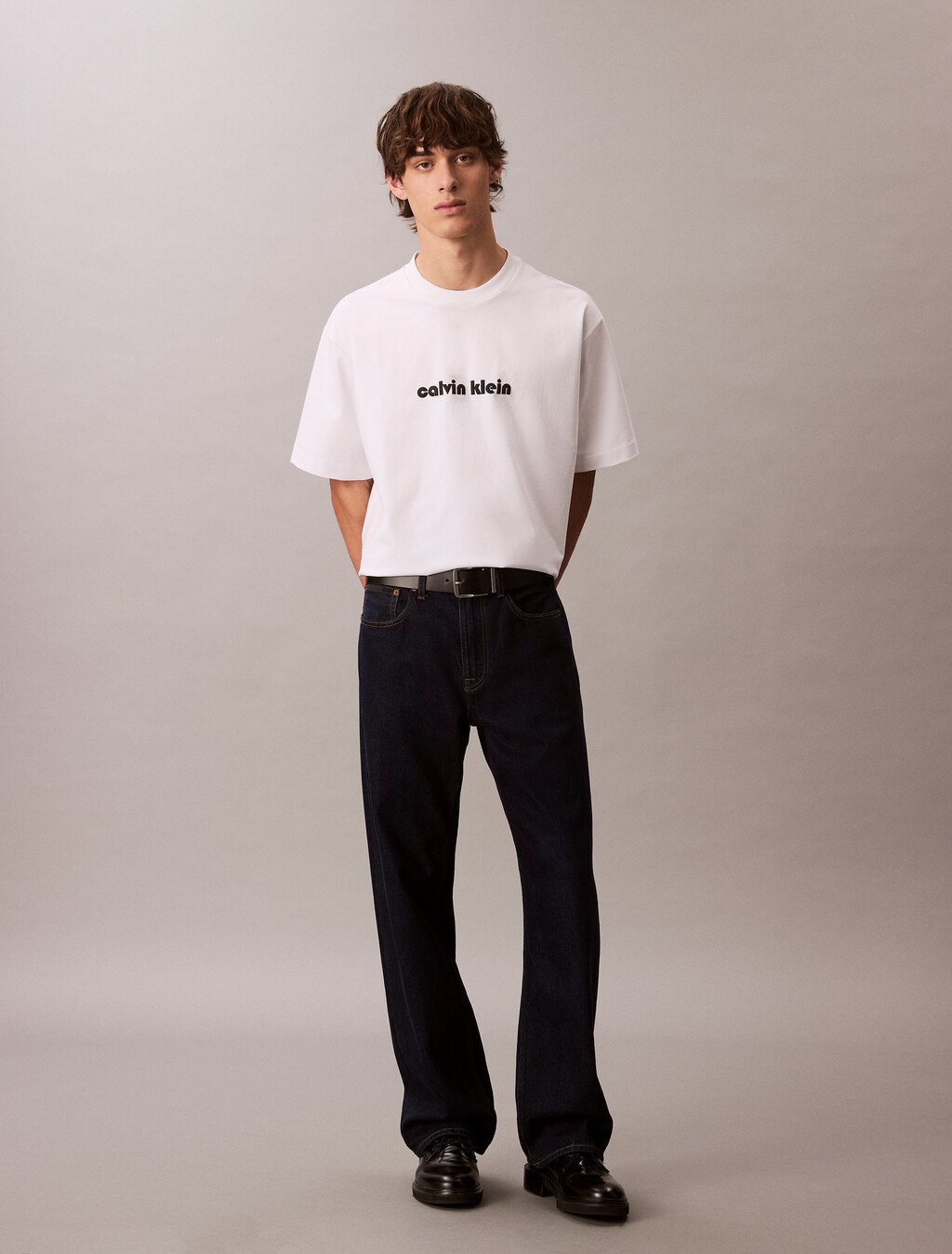 涼感平紋寬鬆標誌 T 恤, Bright White, hi-res