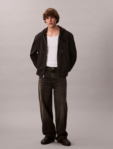 Velvet Monogram Zip Thru Hoodie, Black, hi-res