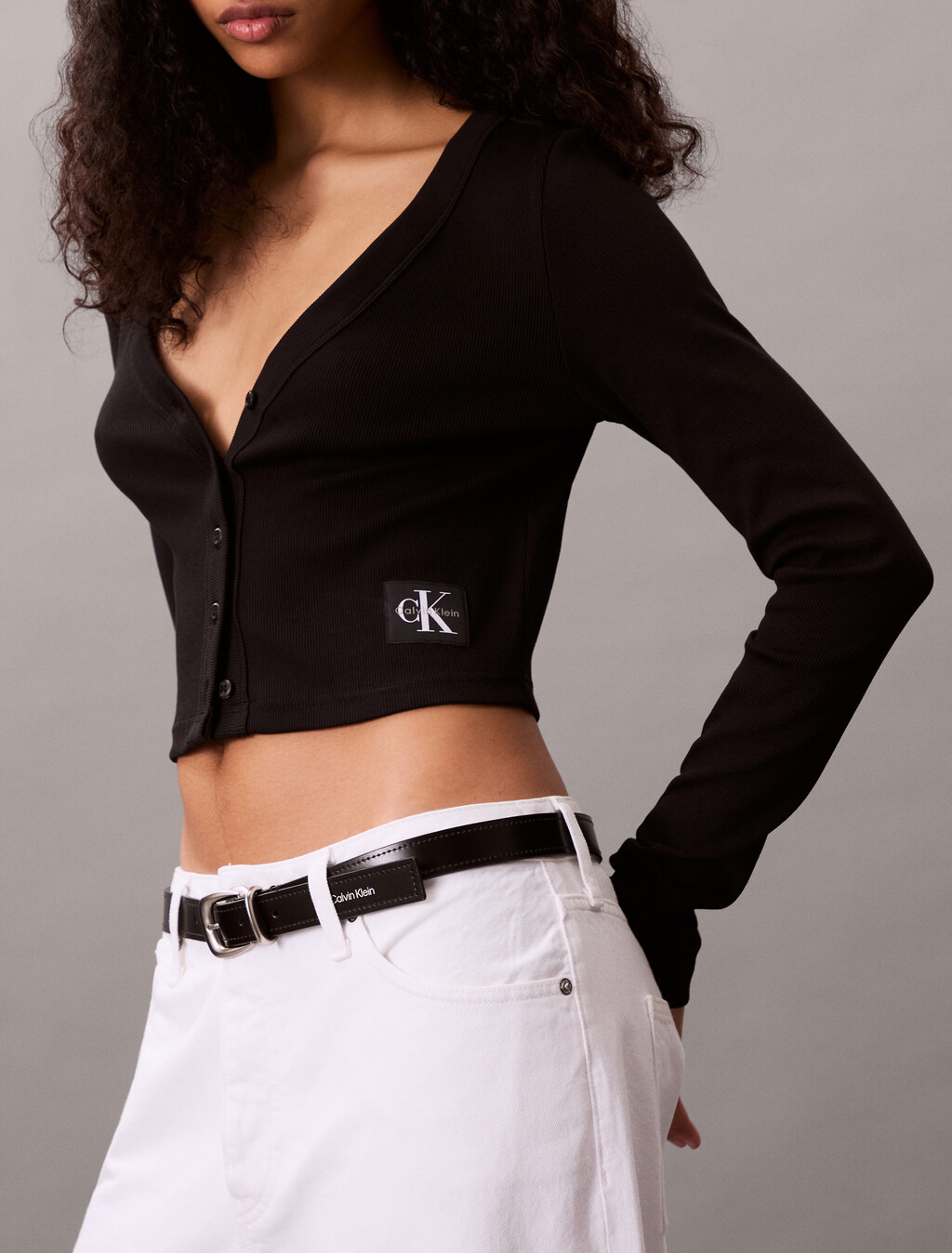 Cropped Ribbed Cotton Cardigan, Black, hi-res