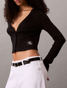 Cropped Ribbed Cotton Cardigan, Black, hi-res