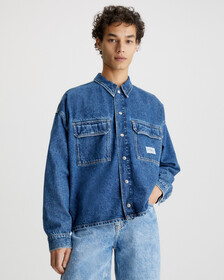 RECYCLED DENIM UTILITY SHIRT, Denim Dark, hi-res