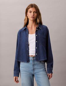 Vintage Cropped Denim Shirt, CK VINTAGE INDIGO, hi-res