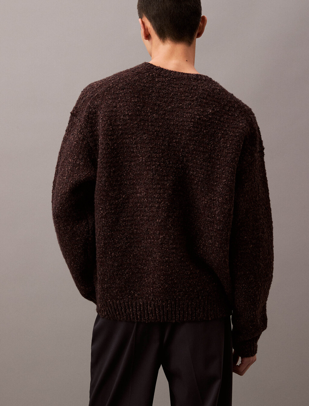 Chunky Wool V Neck Sweater, Mulch Htr, hi-res