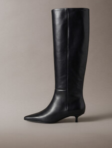 Leather Kitten Heel Knee Boots, Triple Black, hi-res