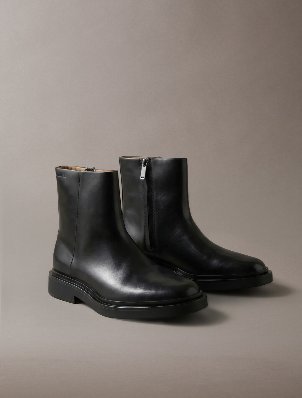Leather Zip Ankle Boots, Triple Black, hi-res