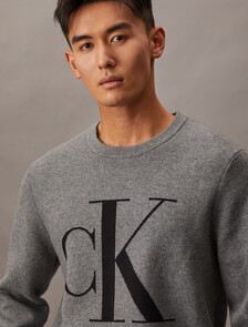 Monogram Wool Blend Sweater, B30 Grey Heather, hi-res