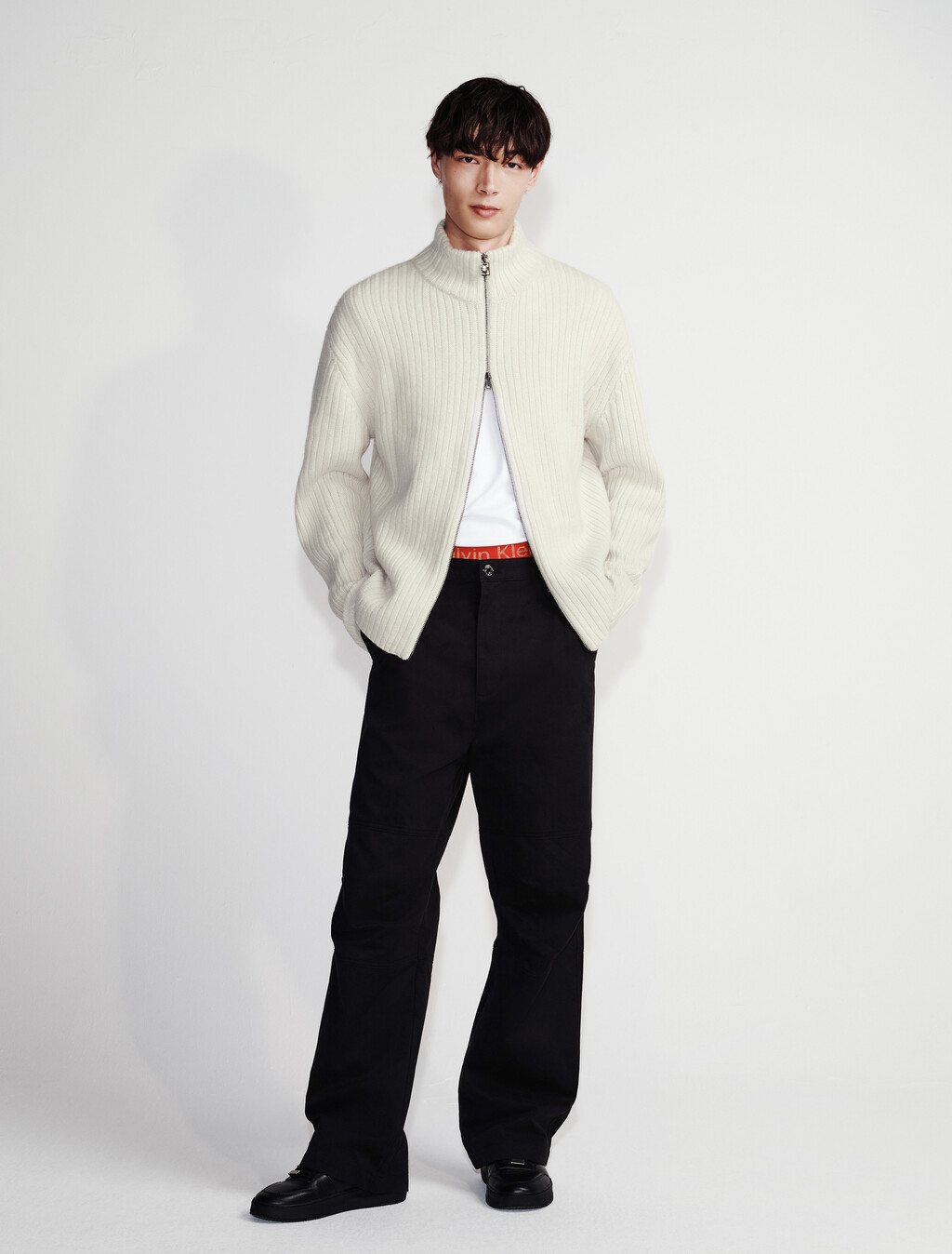 Ribbed Zip Sweater, Chalk, hi-res