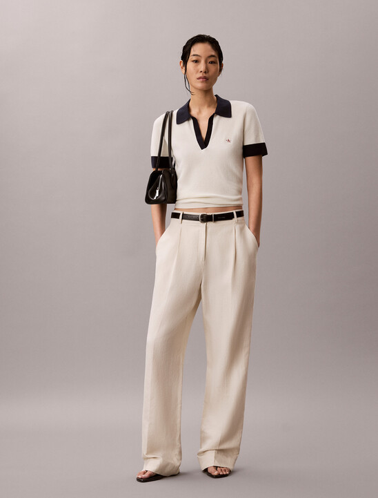 Two-Tone Cotton Knit Polo Shirt