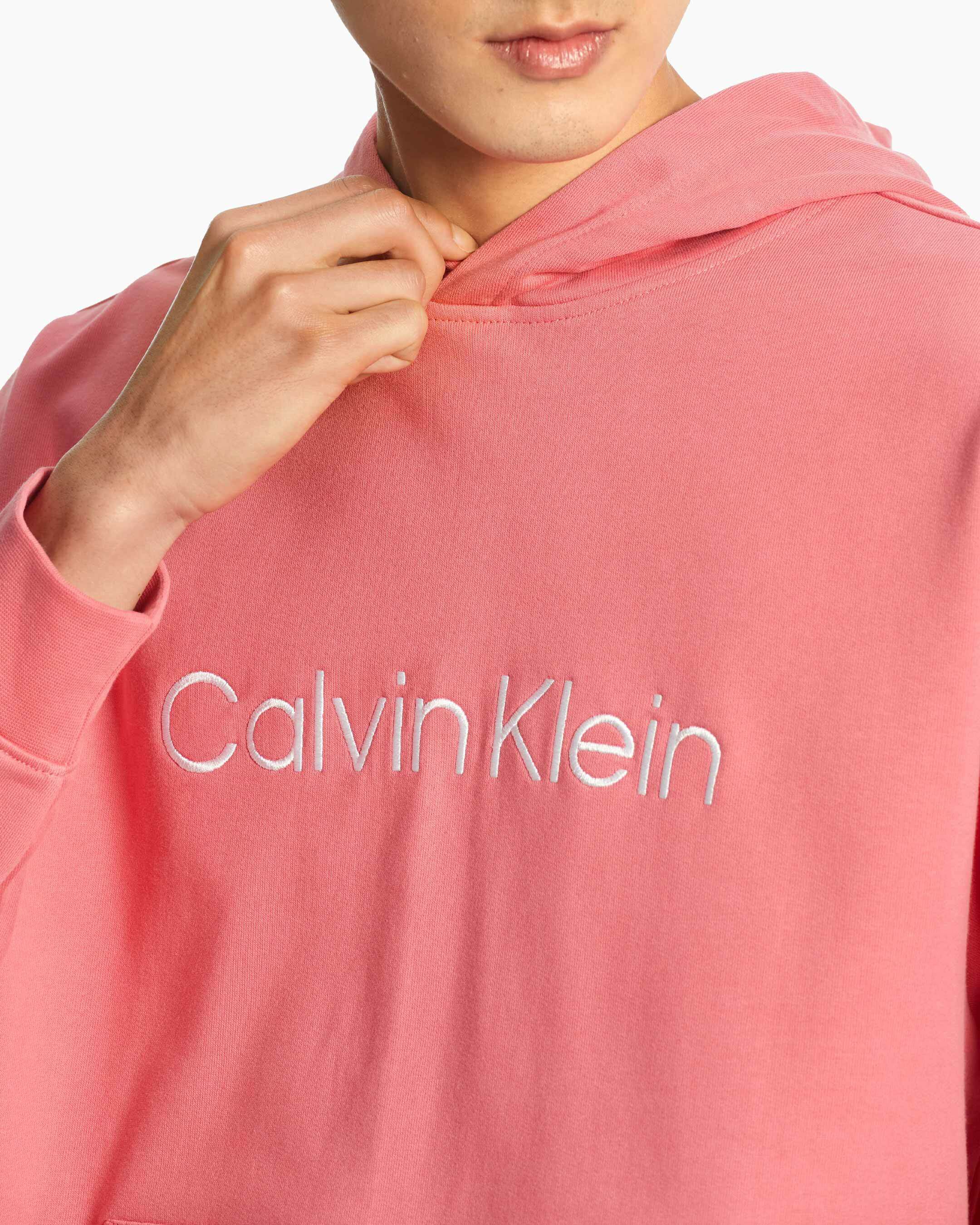 calvin klein underwear tape fleece overhead hoodie pink
