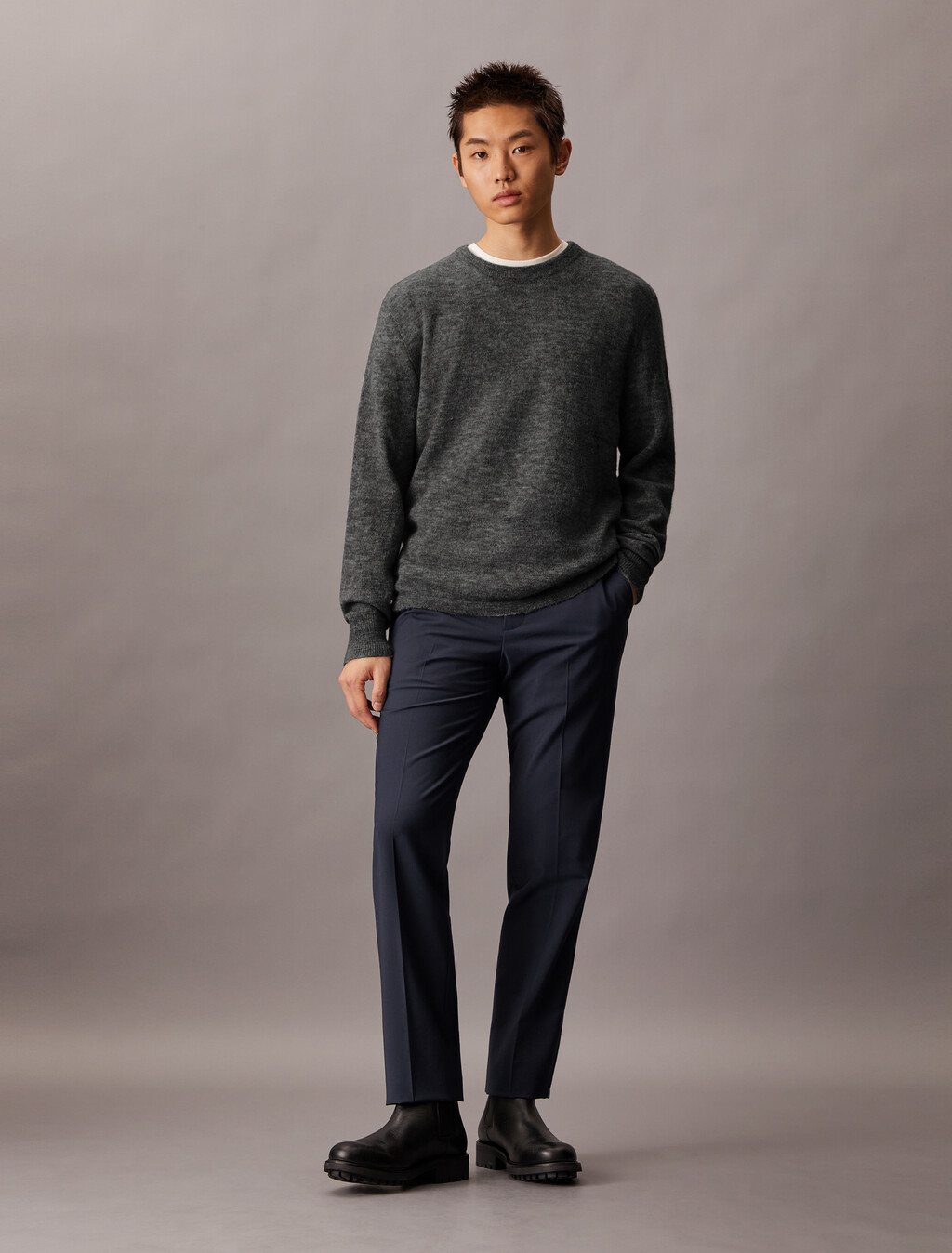 Lightweight Alpaca Blend Crewneck Sweater, Medium Grey Htr, hi-res