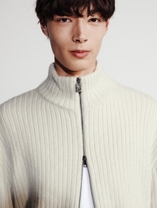 Ribbed Zip Sweater, Chalk, hi-res