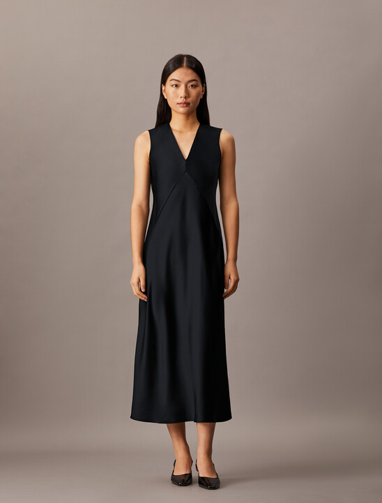 Essentials Satin Sleeveless V Neck Dress