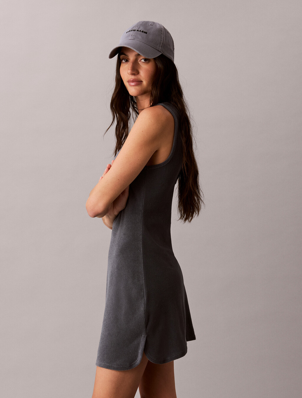 Towel Terry Scoop Back Mini Dress, Turbulence, hi-res