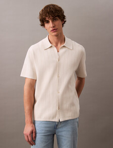 Jacquard Mesh Short Sleeve Shirt, Silver Birch, hi-res