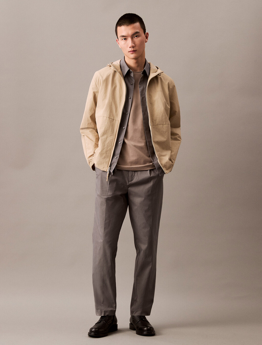 Crinkle Nylon Hooded Windbreaker Jacket, Crockery, hi-res
