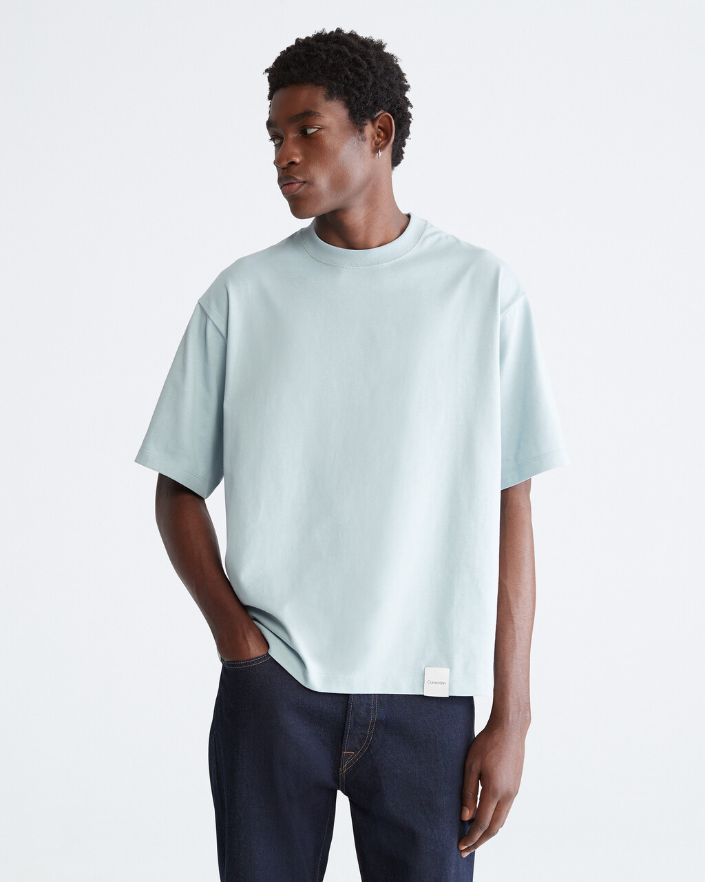 STANDARDS COMPACT COTTON CREWNECK T-SHIRT, Dove Blue, hi-res