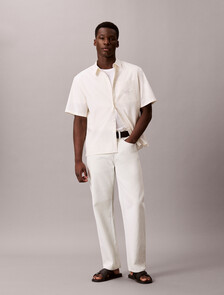Washed Cotton Poplin Relaxed Shirt, Tofu, hi-res