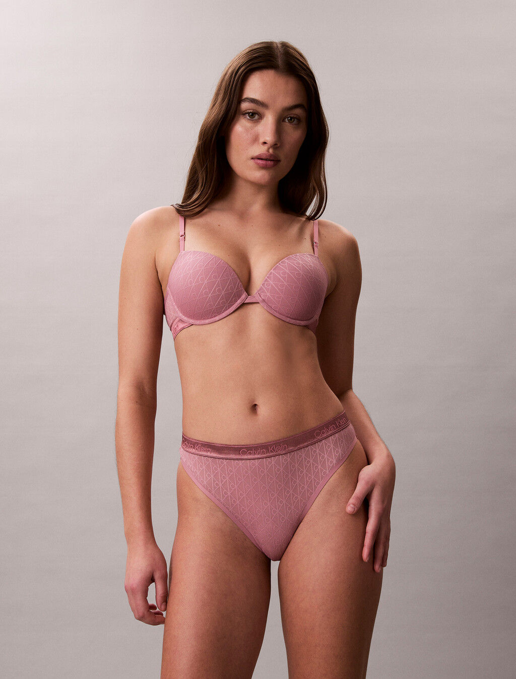 Lightly Lined Demi Bra - Icon Logo Lace, Soft Mauve, hi-res