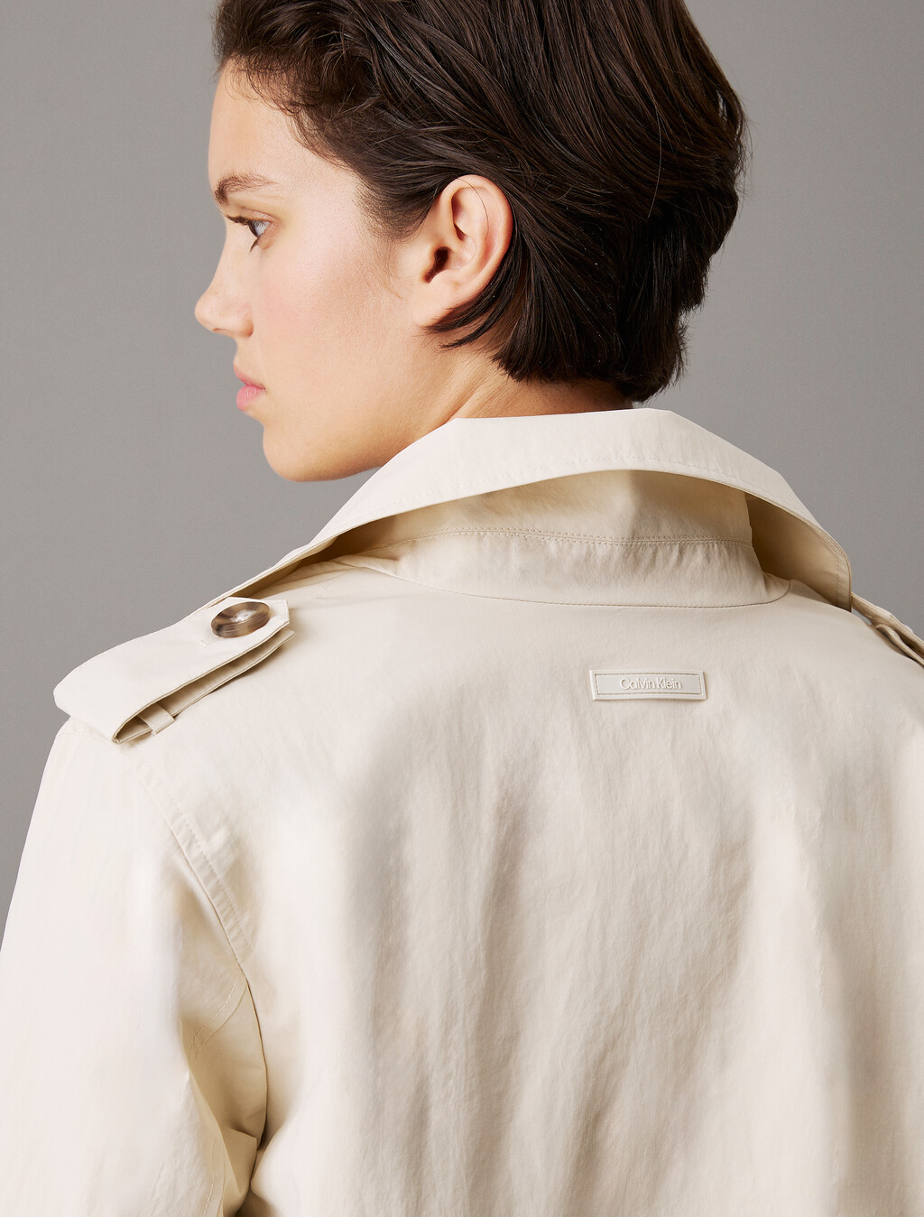 Short Nylon Trench, Silver Birch, hi-res
