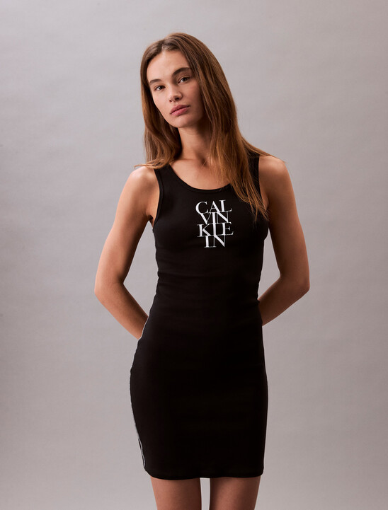 Logo Graphic Ribbed Tank Dress