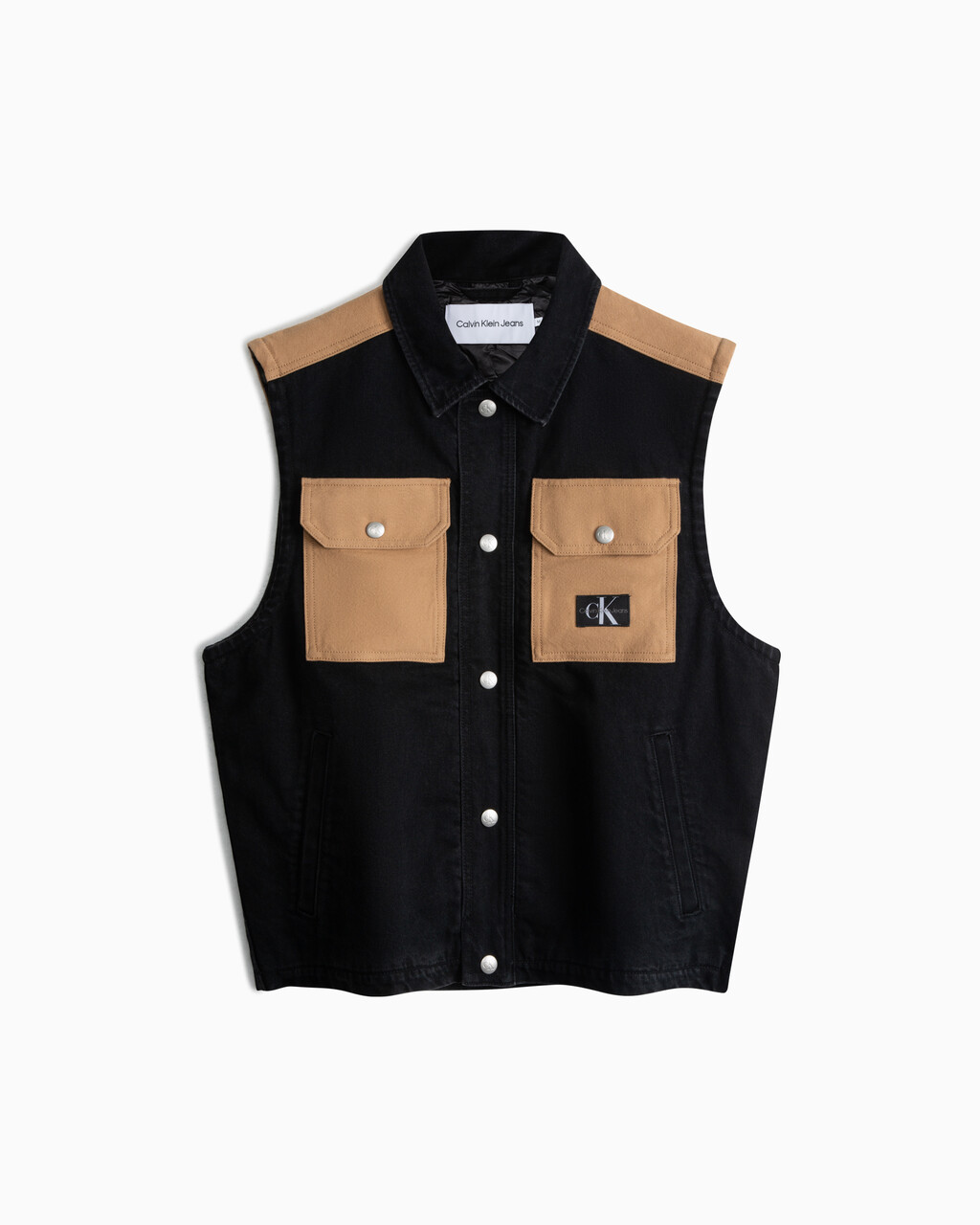 Amplify Workwear Padded Denim Vest, WASHED BLK/BRWN, hi-res