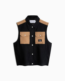 Amplify Workwear Padded Denim Vest, WASHED BLK/BRWN, hi-res