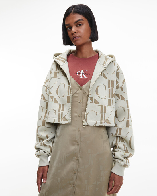 Ck All Over Print Zip Through Hoodie