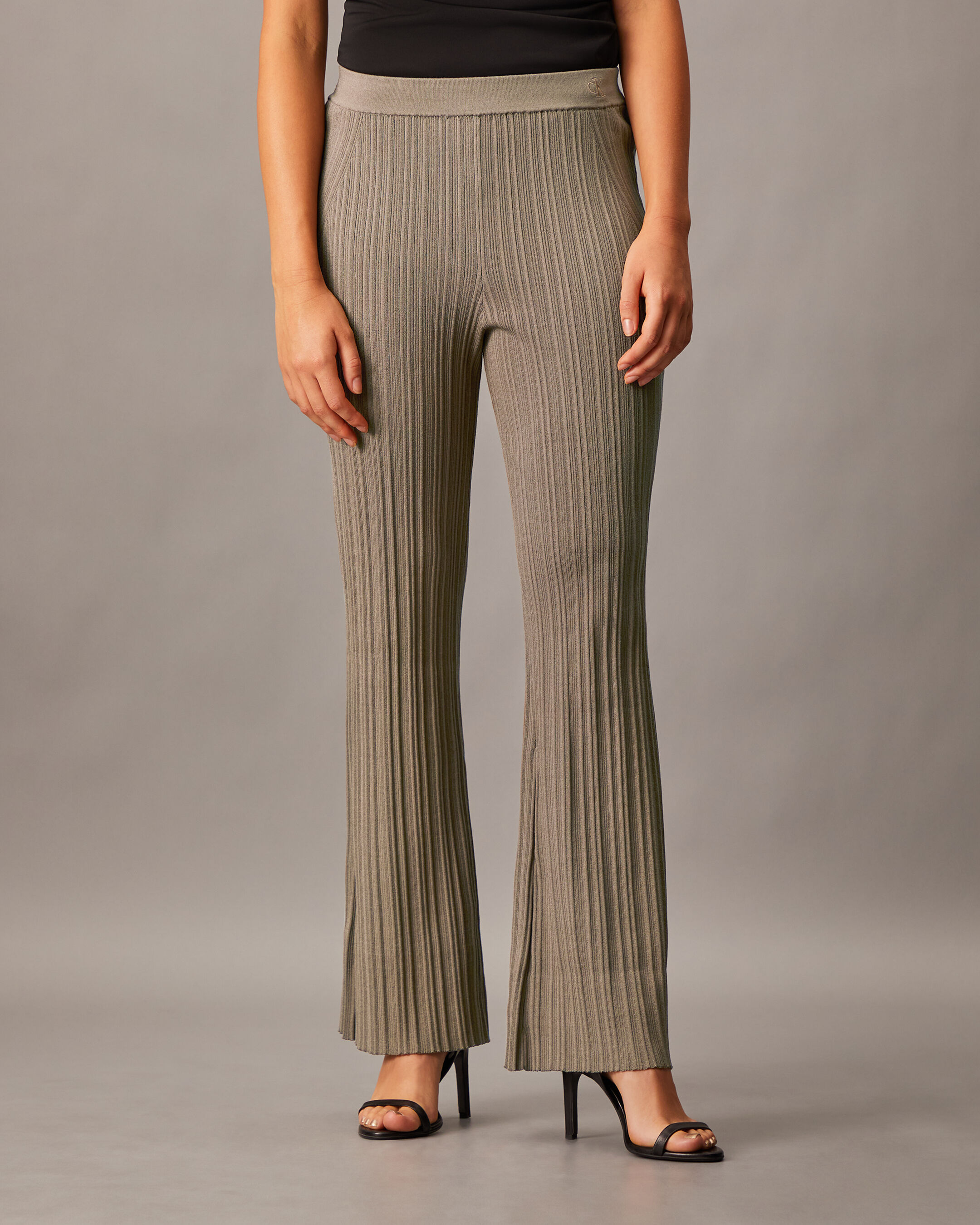 High Rise Slim Rib Knit Pants | grey | Calvin Klein Hong Kong