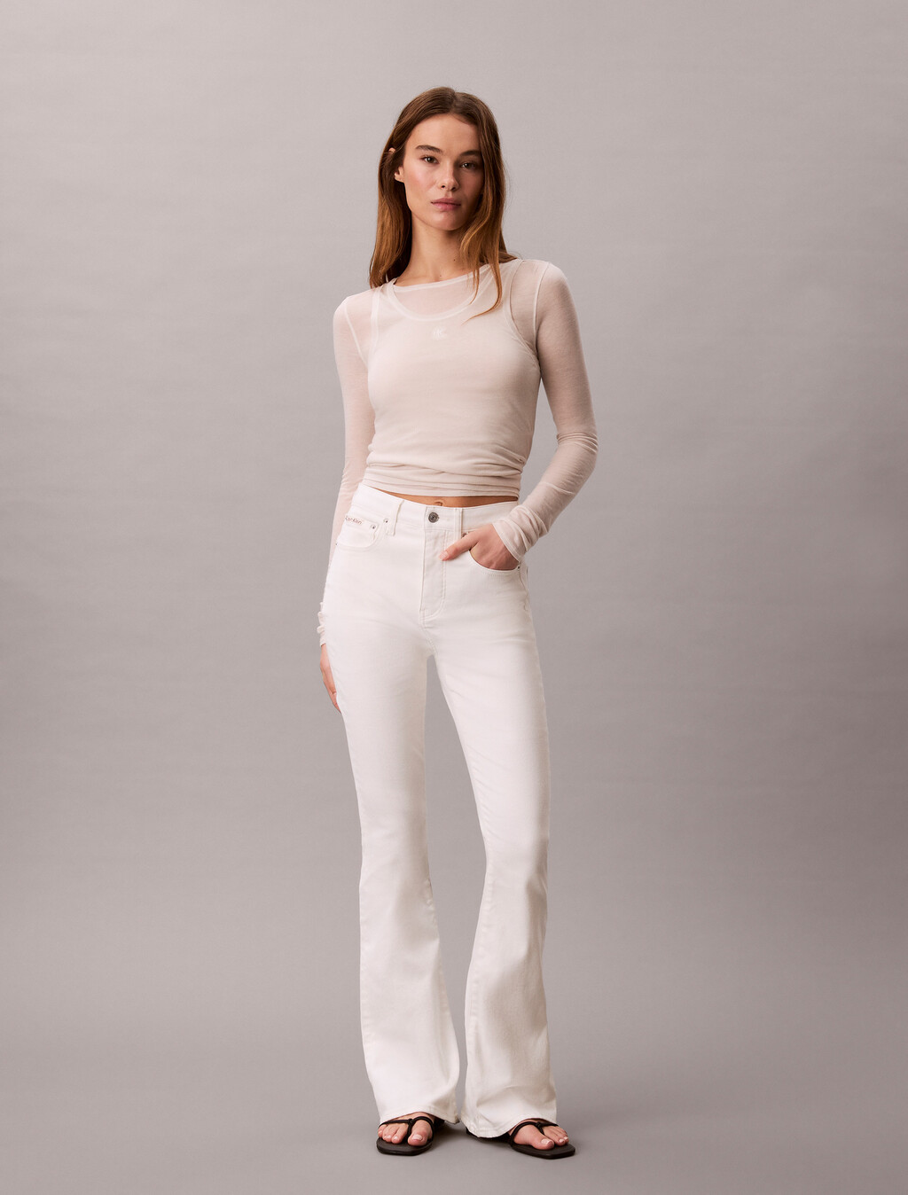 High Rise Flared Jeans, CHALK WHITE, hi-res
