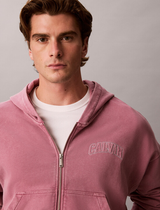 Garment-Dyed Boxy Zip-Up Hoodie