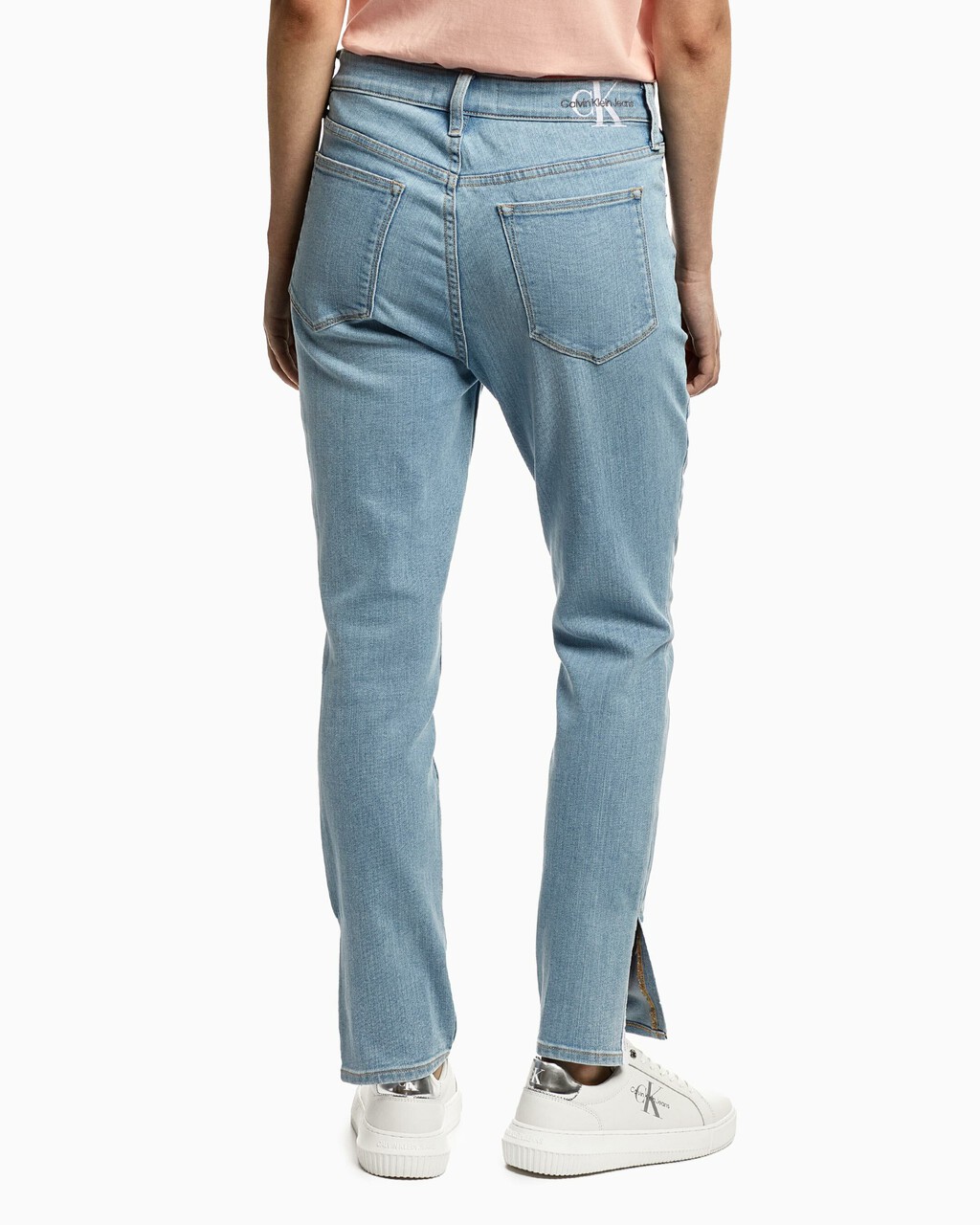 Light Wash High Rise Skinny Ankle Jeans, Light Blue Logo Split Hem Back Emb, hi-res