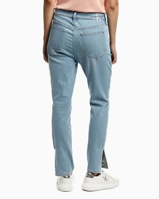 Light Wash High Rise Skinny Ankle Jeans, Light Blue Logo Split Hem Back Emb, hi-res