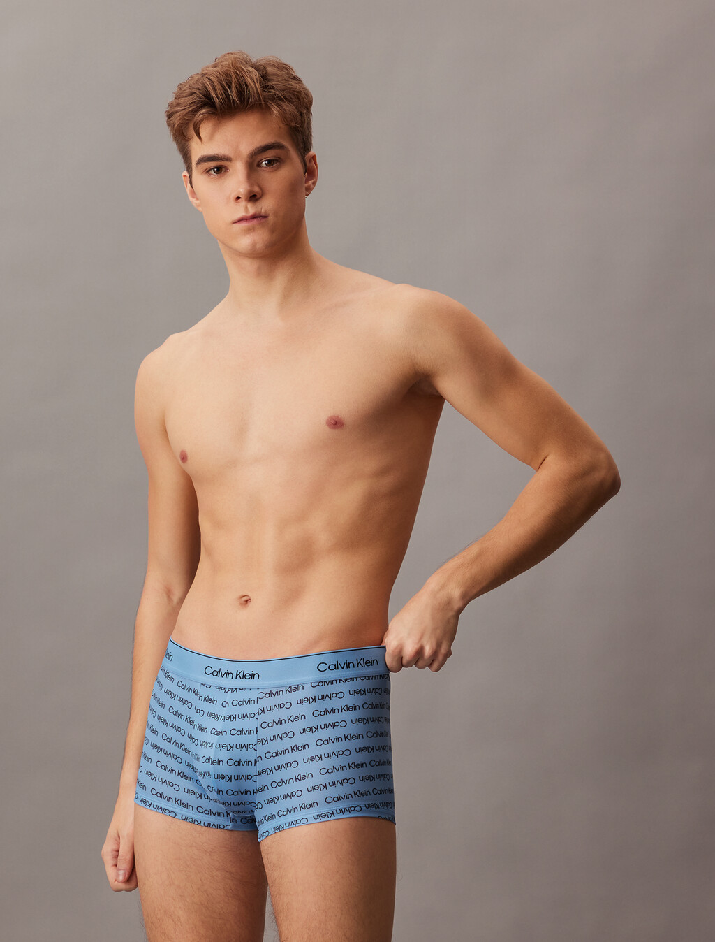 Icon Cotton Stretch 限量版低腰平口內褲, CORE LOGO_SILVER LAKE BLUE, hi-res