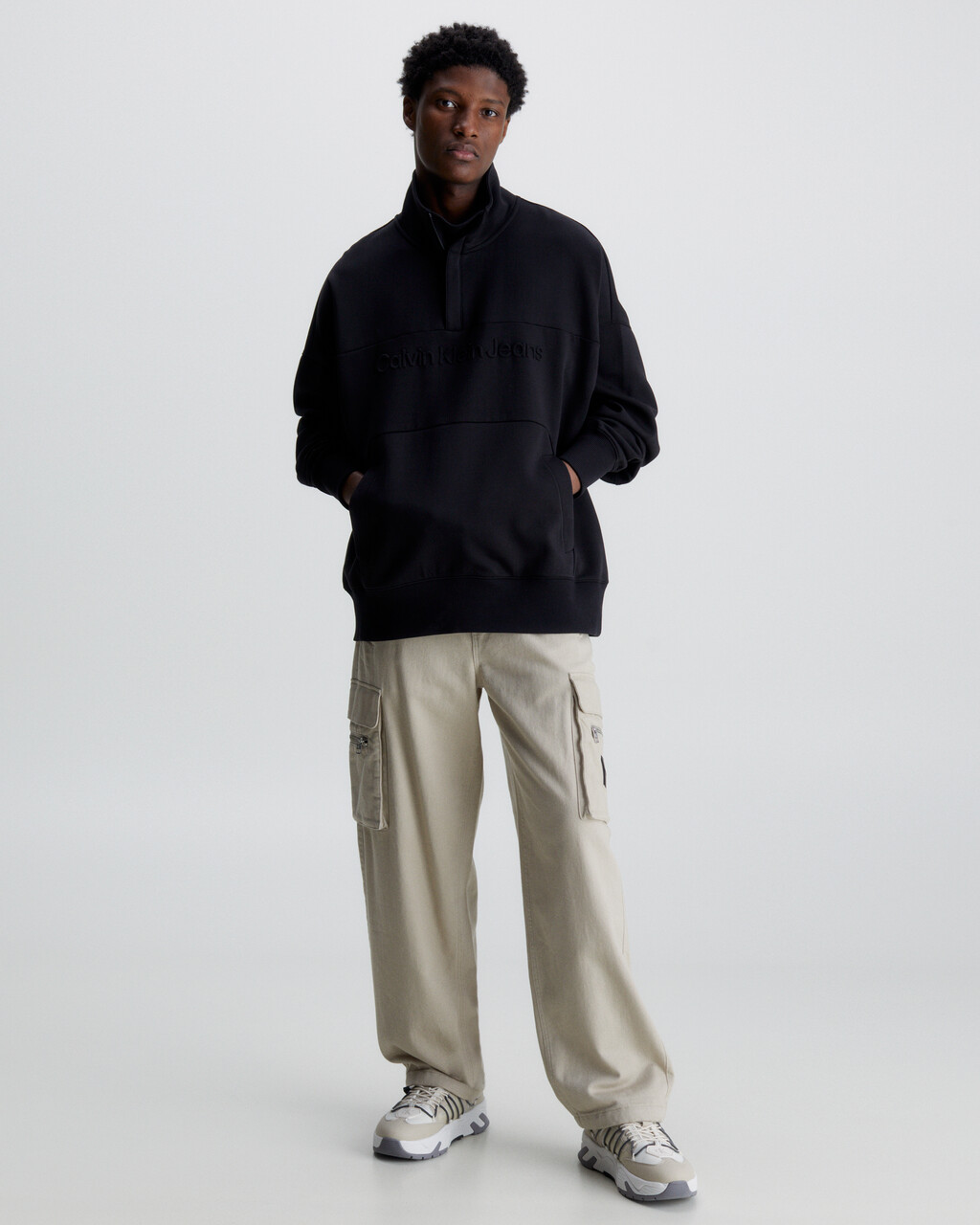 Oversized Zip Neck Sweatshirt, Ck Black, hi-res