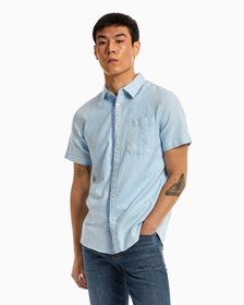 COTTON HEMP SUMMER SHIRT, Chambray Blue, hi-res